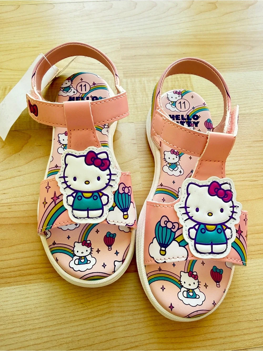 Hello Kitty Peach Pink Girls' Sandals with Rainbow Motif